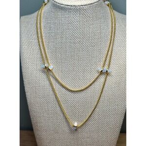 Eddie Borgo Gold Tone Opal Glass Cone Station Long Layering Necklace 32" w pouch